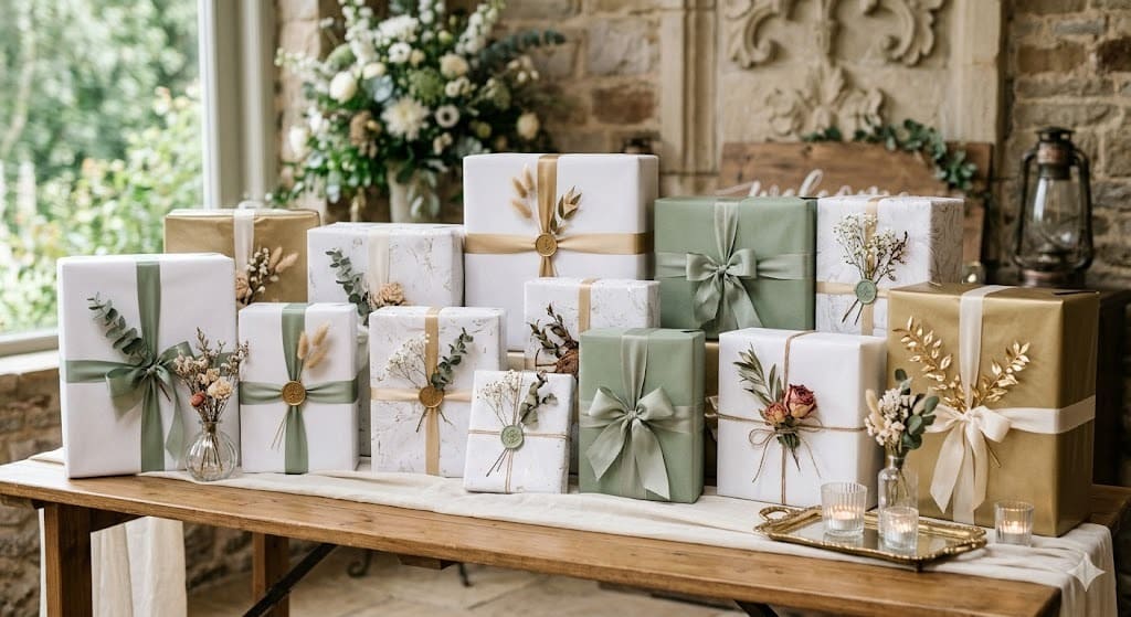 Assortment of personalized wedding gifts